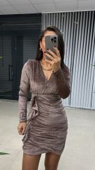 Sg Drapeli Vizon Kadife Elbise