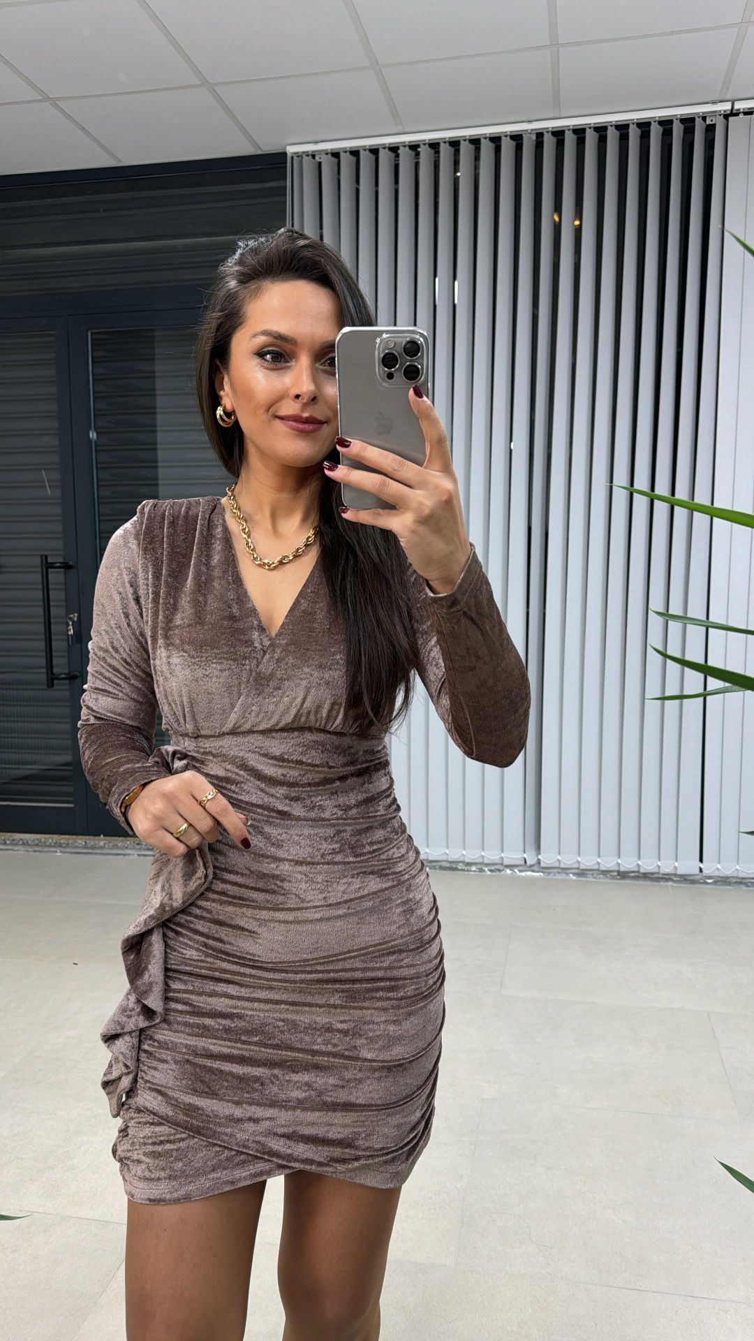 Sg Drapeli Vizon Kadife Elbise