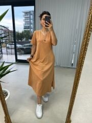 Dr 2081 Camel Cepli Penye Elbise