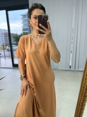 Dr 2081 Camel Cepli Penye Elbise