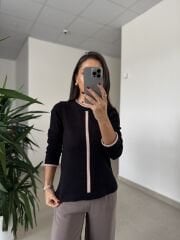 Orj. Marka Vizon Geçişli Siyah Triko kazak