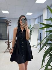 Kd 7849 Pileli Siyah Gömlek Elbise