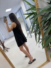 Kd 7849 Pileli Siyah Gömlek Elbise