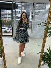 My Kruvaze Mor çiçekli Şifon Elbise