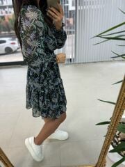 My Kruvaze Mor çiçekli Şifon Elbise