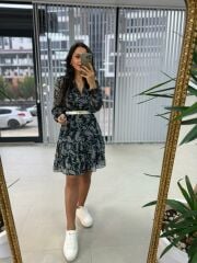 My Kruvaze Mor çiçekli Şifon Elbise