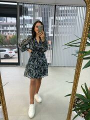 My Kruvaze Mor çiçekli Şifon Elbise