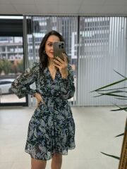 My Kruvaze Mor çiçekli Şifon Elbise