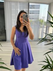 Mc 5874 Mor Kalp Yaka Elbise