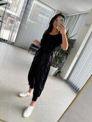 Bb 27890 Beli Büzgülü Siyah Şalvar Tulum