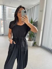 Bb 27890 Beli Büzgülü Siyah Şalvar Tulum