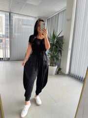 Bb 27890 Beli Büzgülü Siyah Şalvar Tulum
