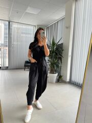 Bb 27890 Beli Büzgülü Siyah Şalvar Tulum