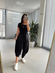 Bb 27890 Beli Büzgülü Siyah Şalvar Tulum