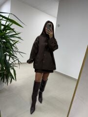 Ms 222 Kahve Çıt Çıt Detaylı Oversize Mont