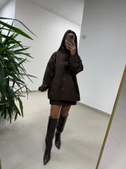 Ms 222 Kahve Çıt Çıt Detaylı Oversize Mont