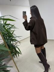 Ms 222 Kahve Çıt Çıt Detaylı Oversize Mont