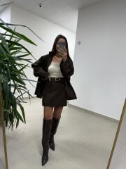 Ms 222 Kahve Çıt Çıt Detaylı Oversize Mont