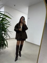 Ms 222 Kahve Çıt Çıt Detaylı Oversize Mont