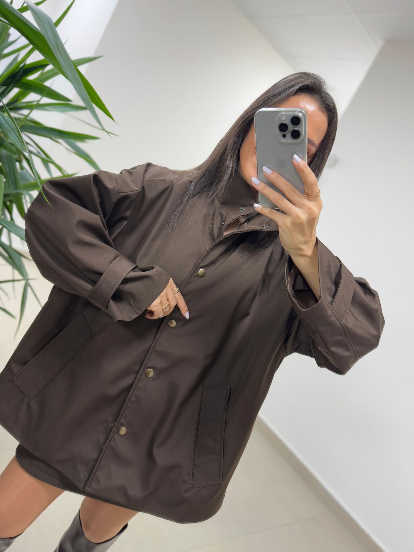 Ms 222 Kahve Çıt Çıt Detaylı Oversize Mont