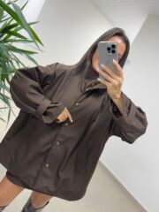 Ms 222 Kahve Çıt Çıt Detaylı Oversize Mont