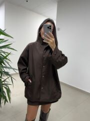 Ms 222 Kahve Çıt Çıt Detaylı Oversize Mont