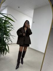 Ms 222 Kahve Çıt Çıt Detaylı Oversize Mont