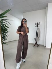 İv 26282 Paça Düğmeli Modal Kahve Pantolon