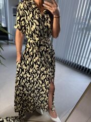 Dr 2604 Siyah Sarı Geçişli Gömlek Elbise