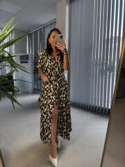 Dr 2604 Siyah Sarı Geçişli Gömlek Elbise