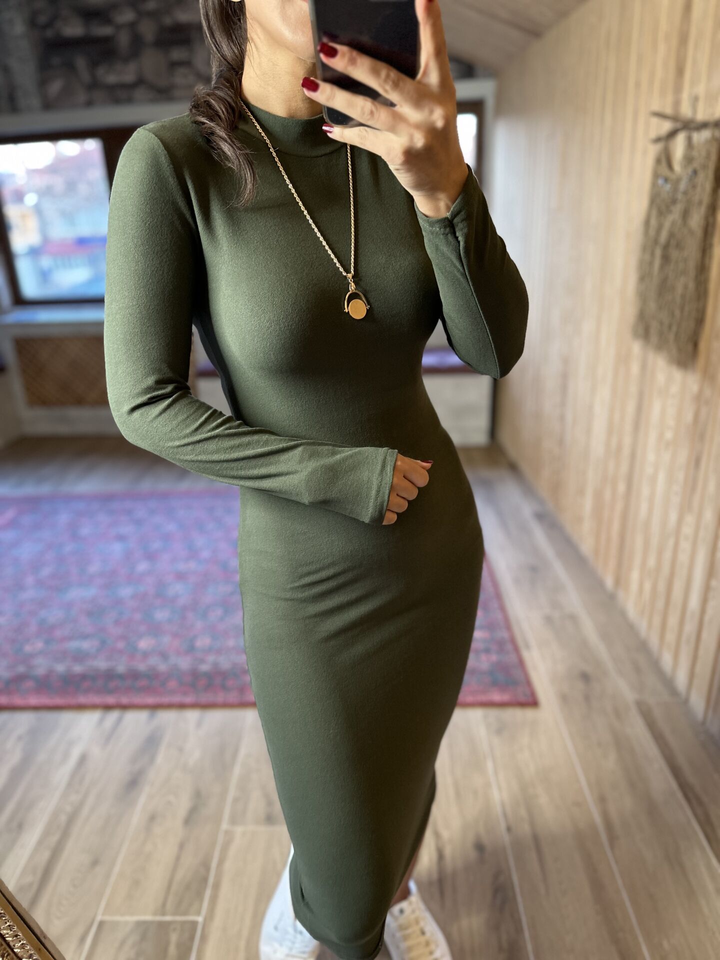 Yumoş haki kalem elbise