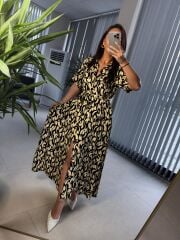 Dr 2604 Siyah Sarı Geçişli Gömlek Elbise