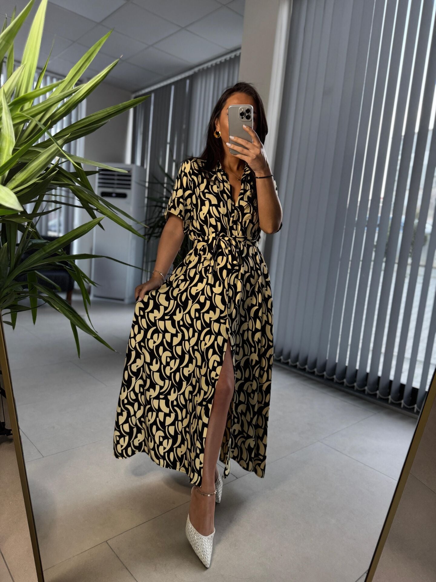 Dr 2604 Siyah Sarı Geçişli Gömlek Elbise