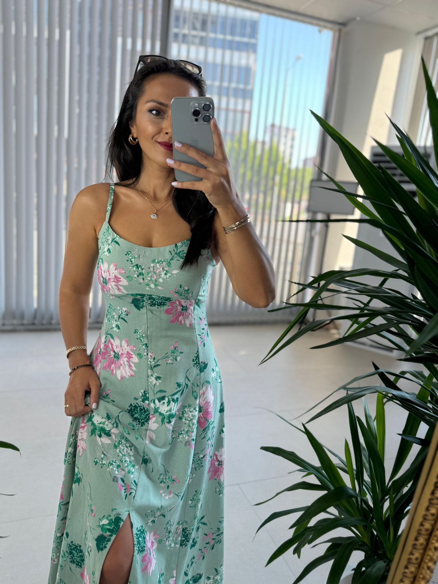 My 3520 Linen Mint Green Floral Dress