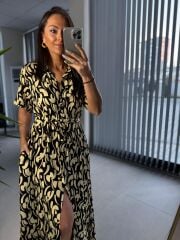 Dr 2604 Siyah Sarı Geçişli Gömlek Elbise