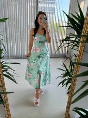 My 3520 Linen Mint Green Floral Dress