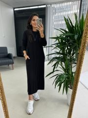 Ms New Çima Dikişli Siyah Sweat Elbise