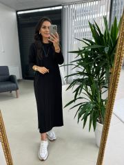 Ms New Çima Dikişli Siyah Sweat Elbise