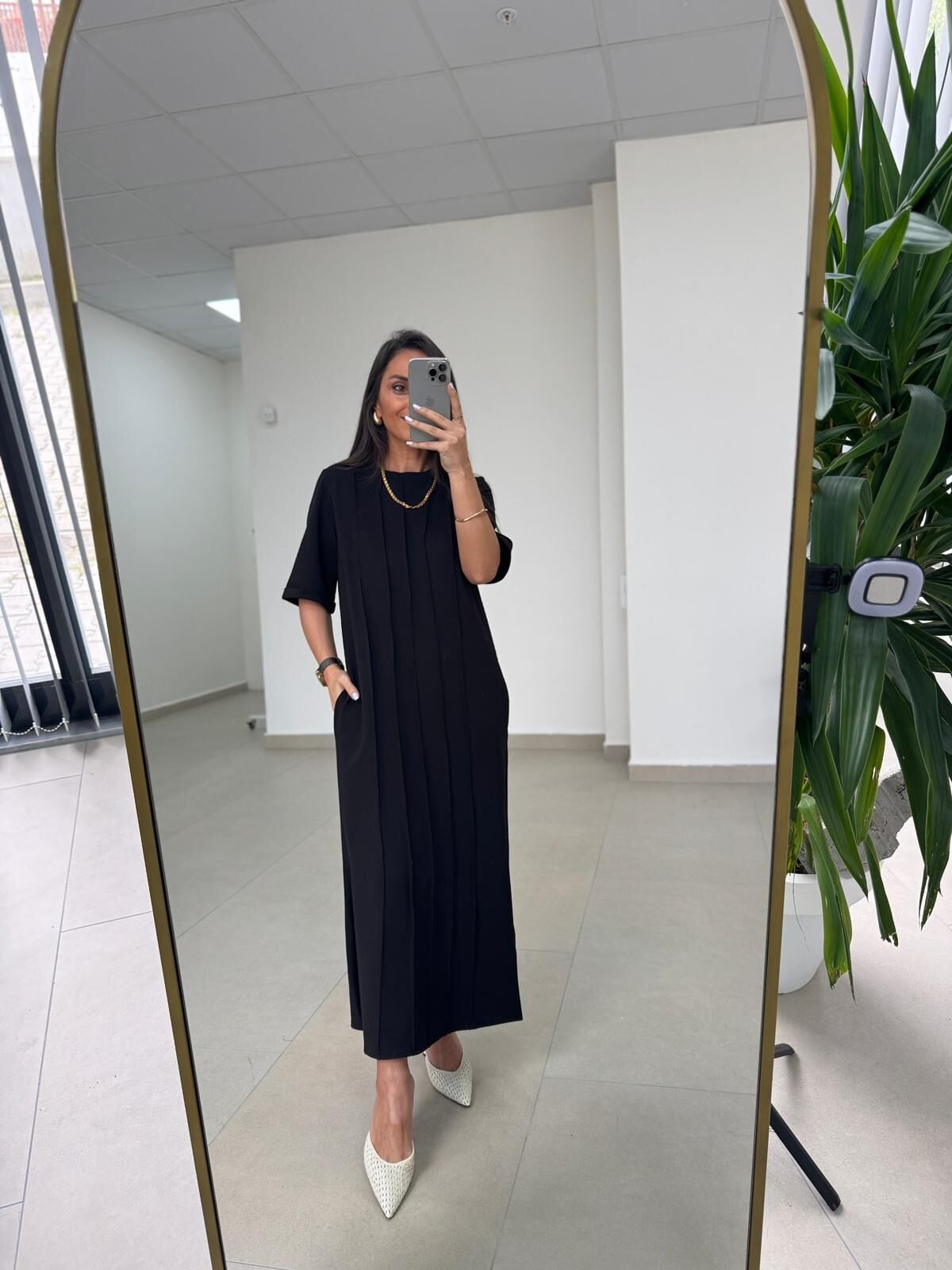 Ms 04145 Nervürlü Yan Yırtmaçlı Siyah Sweat Elbise