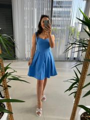 Mc 5874 Blue Sweetheart Neck Dress