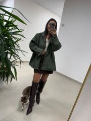 Ms 222 Haki Çıt Çıt Detaylı Oversize Mont