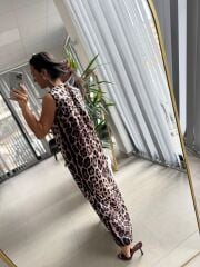 Ms Yaka Düğüm Detaylı Leopar Elbise