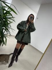 Ms 222 Haki Çıt Çıt Detaylı Oversize Mont