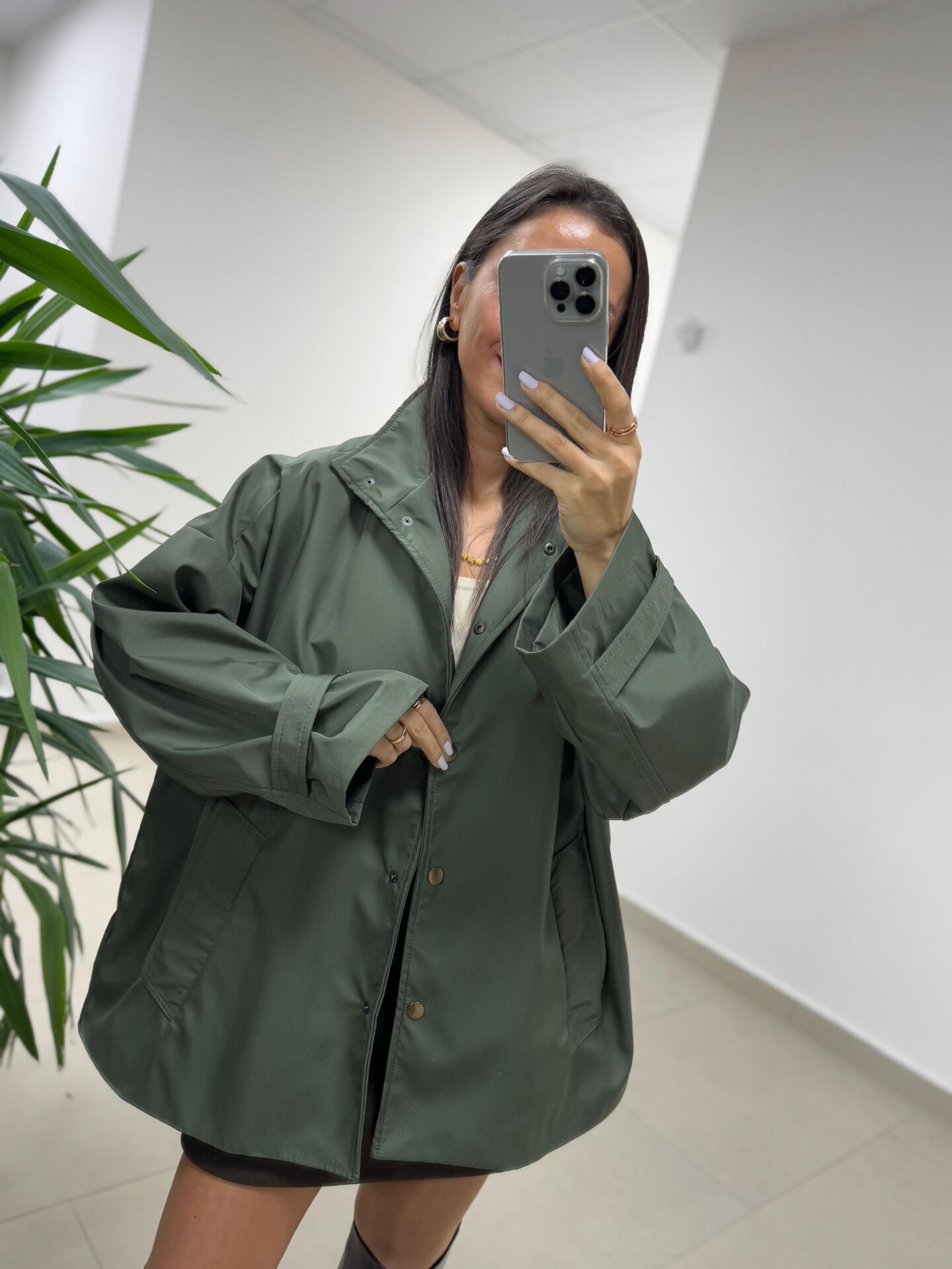 Ms 222 Haki Çıt Çıt Detaylı Oversize Mont