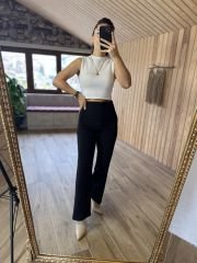 Bisiklet yaka beyaz triko crop