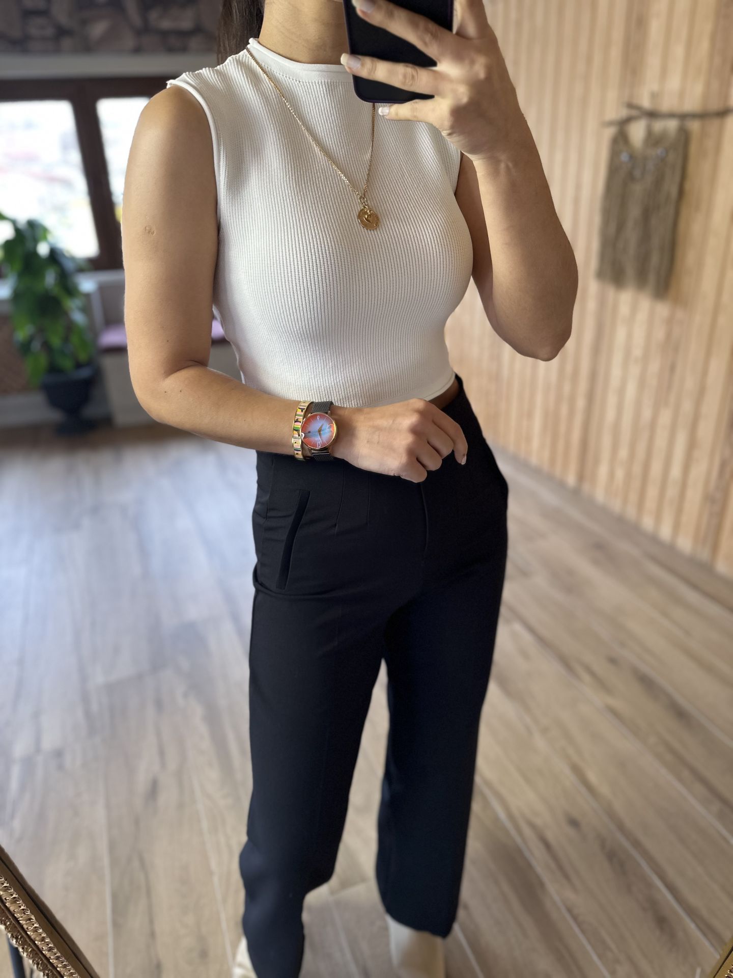 Bisiklet yaka beyaz triko crop