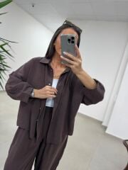 Fp 50957 Kahve Tensel Gömlek Pantolon Takım