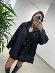 Ms 222 Siyah Çıt Çıt Detaylı Oversize Mont