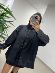 Ms 222 Siyah Çıt Çıt Detaylı Oversize Mont