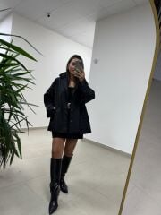 Ms 222 Siyah Çıt Çıt Detaylı Oversize Mont